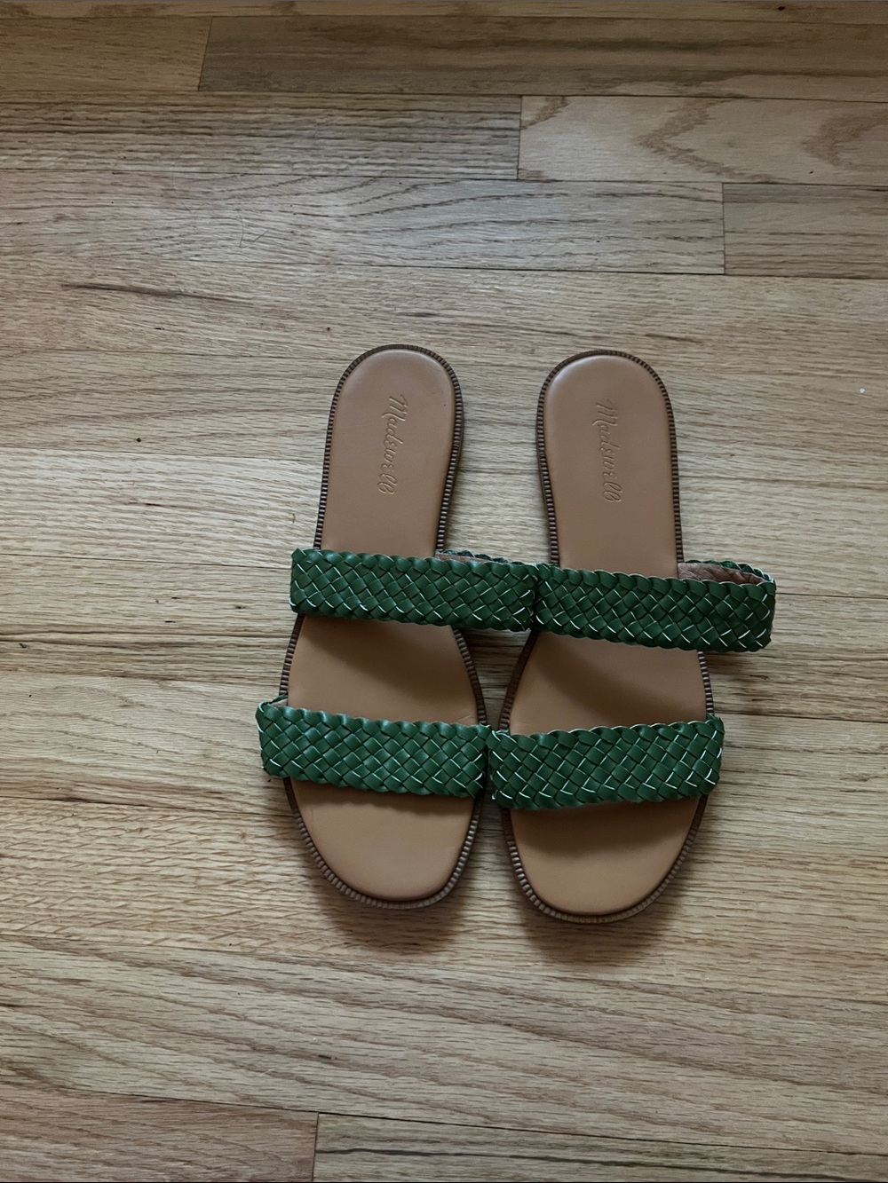 Madewell Green Woven Double-Strap Slide Sandals